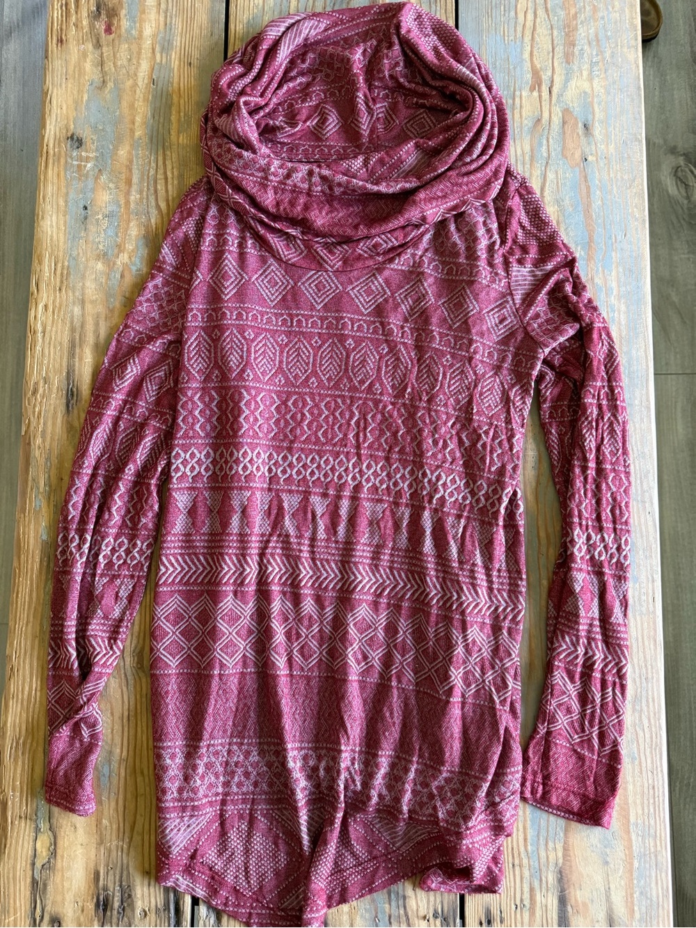 sahalie Burgundy Patterned Cowl Neck Sweater